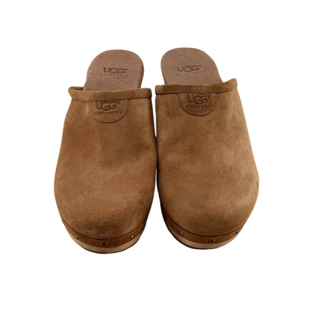 UGG JUDI CHESTNUT SUEDE / WOOL 2.75" CLOG PLATFORM HEELS SIZE US 6 WOMEN - Picture 3 of 8